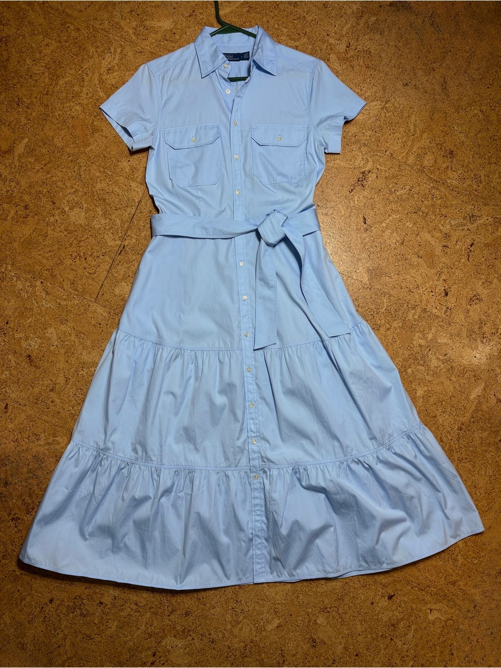 Polo by Ralph Lauren Belted Tiered Cotton Shirtdress In Light Blue Sz 4